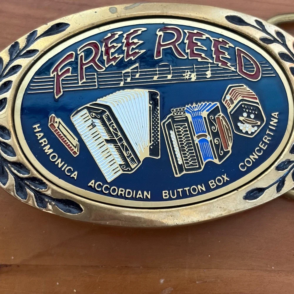 Vintage Heritage Buckles Solid Brass Free Reed Accordion Harmonica Belt Buckle